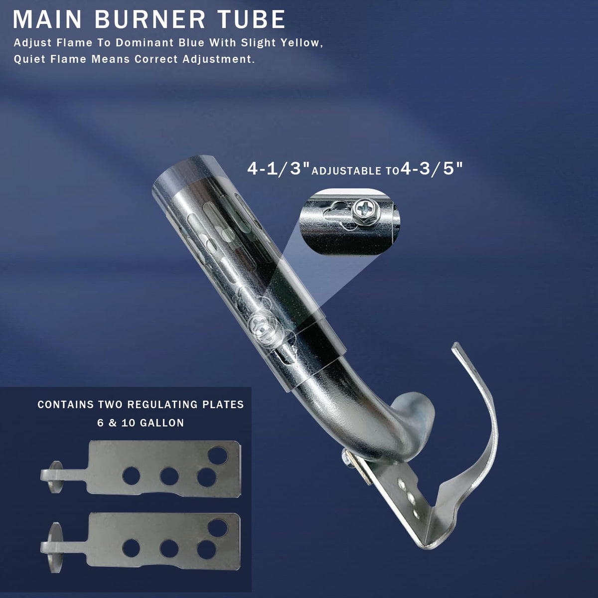 AutoAlly RV water heater 91638 burner tube close-up improves combustion efficiency for faster heating.