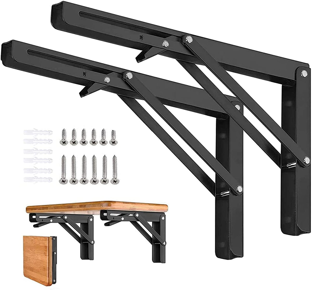 AUTOHJ folding brackets 24inch assembled on wall for a sturdy DIY shelf.