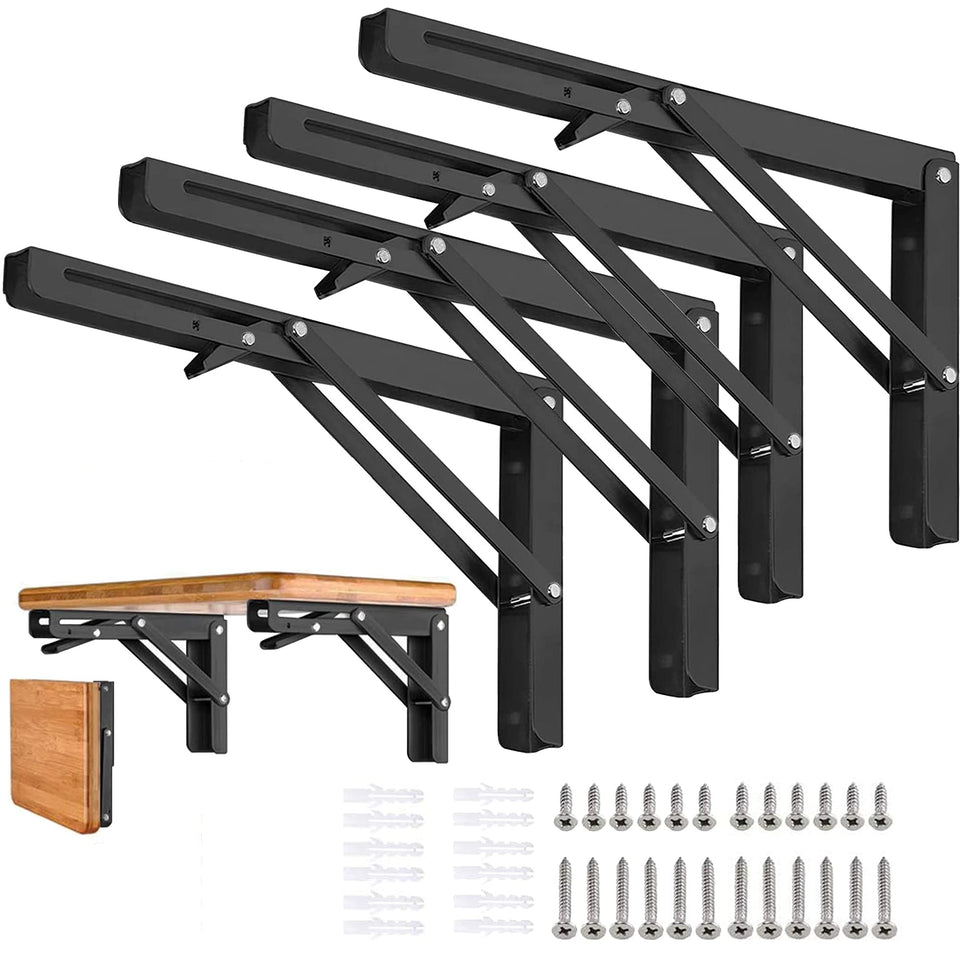 AUTOHJ folding shelf brackets open position provide sturdy 18-inch wall shelf support.