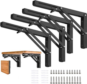 Autohj folding shelf brackets 24-inch in use provide sturdy wall storage.