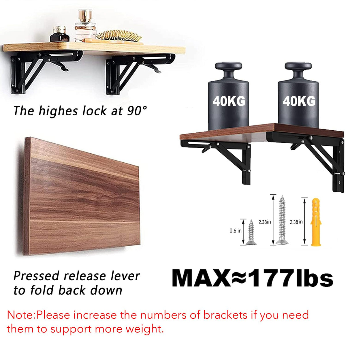 AUTOHJ triangular design folding brackets offer strong load distribution on shelves.