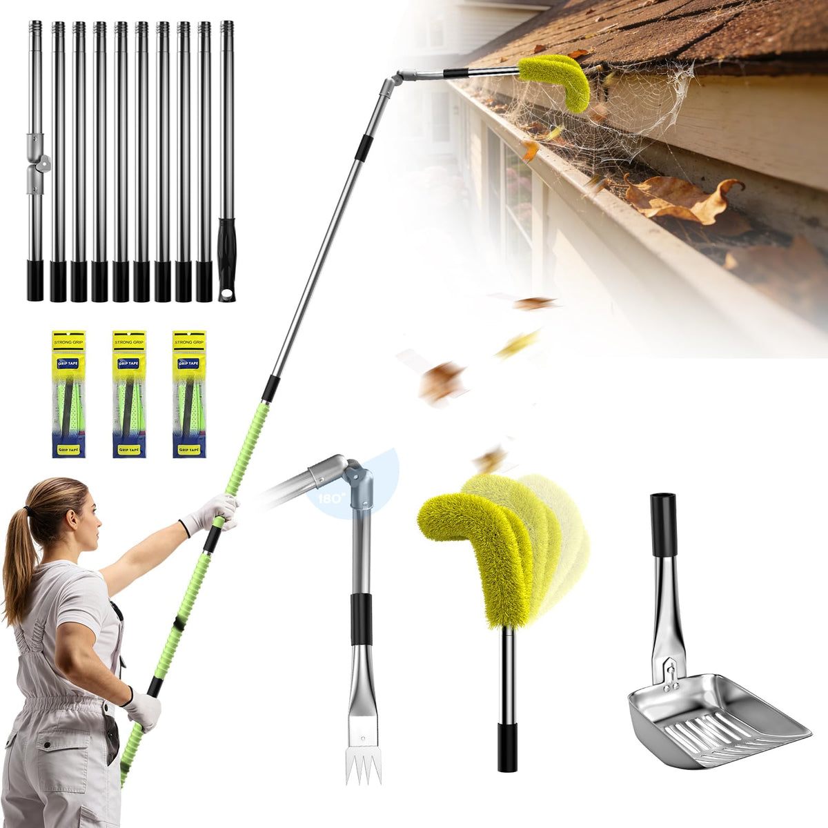 Automiim 13ft gutter cleaner pole extended for safe ground level access