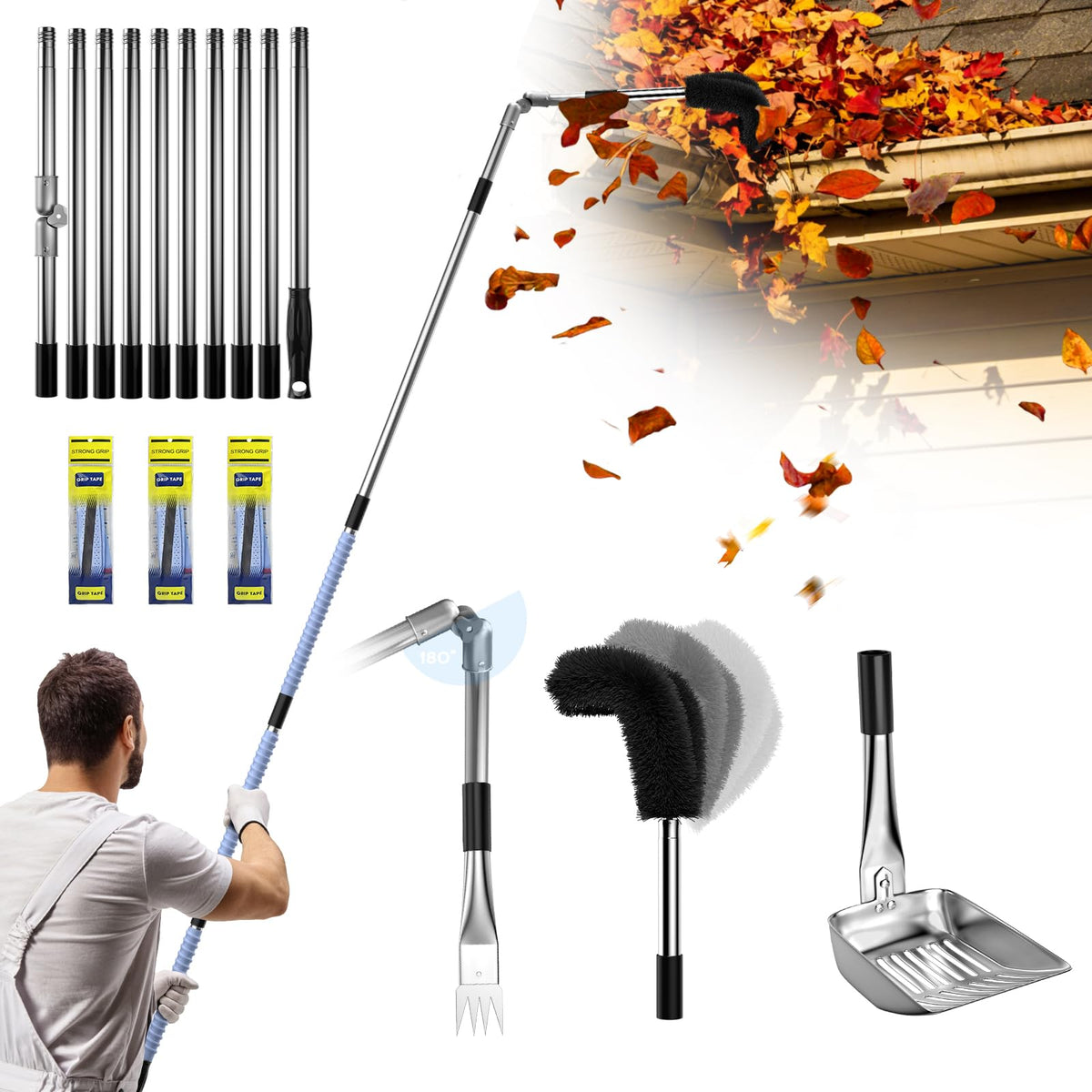 Automiim 13ft gutter tool extended reach enables safe ground-based gutter cleaning