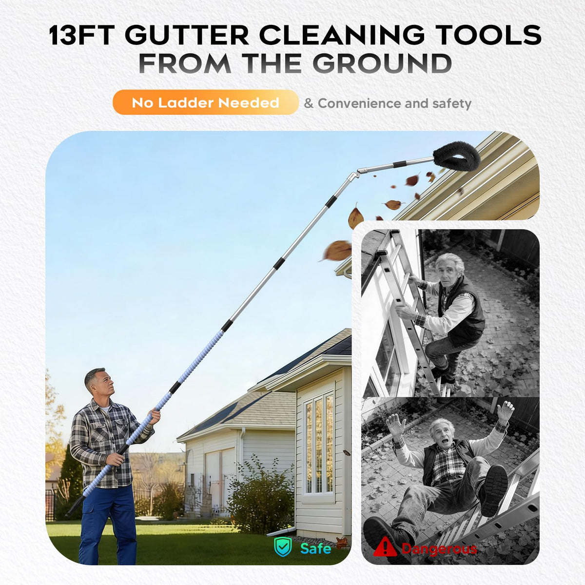 Automiim 3-in-1 heads brush-scoop-rake for versatile debris removal