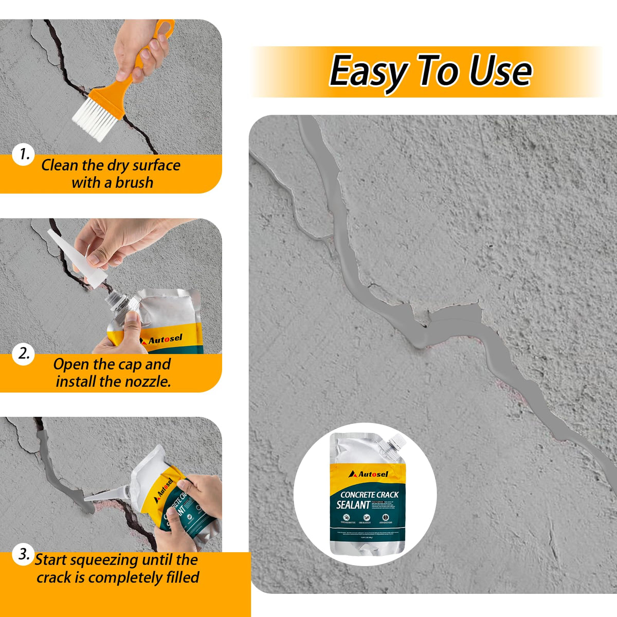 Autosel 6-pack crack filler kit ready for outdoor repairs