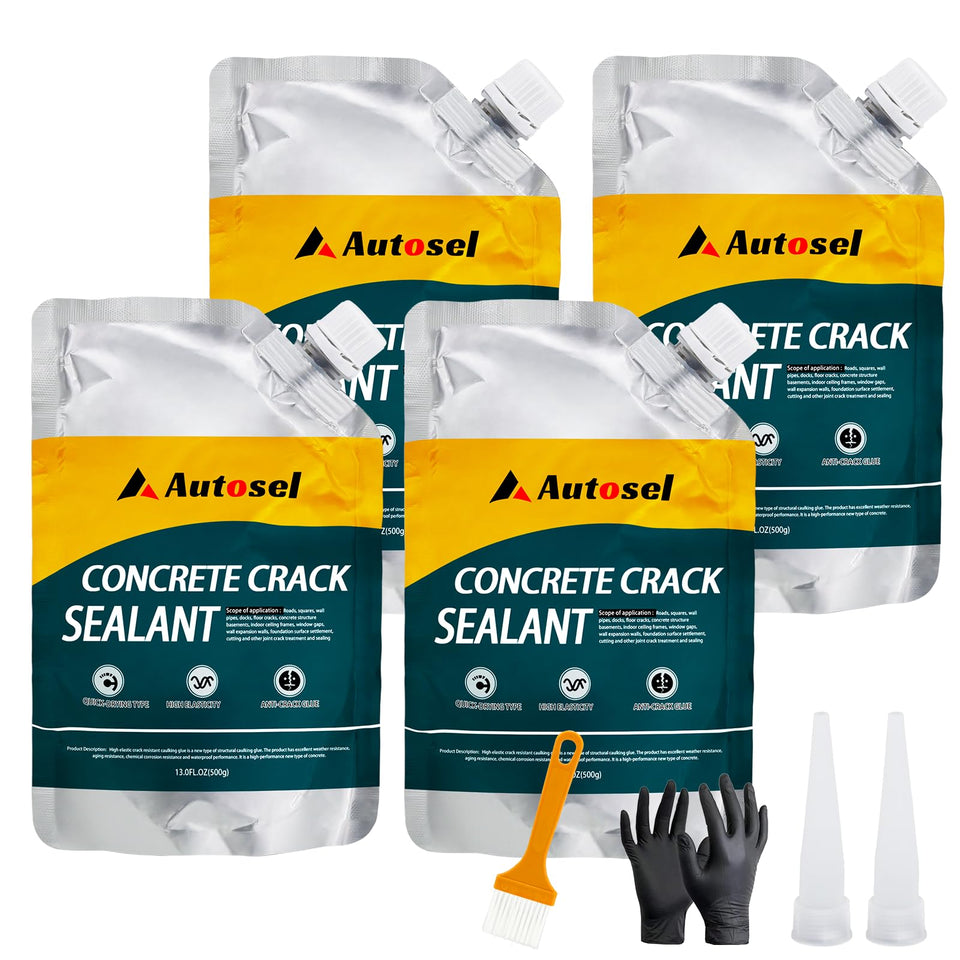 Autosel concrete crack filler elastic formula close-up showing flexible seal for ground movement.