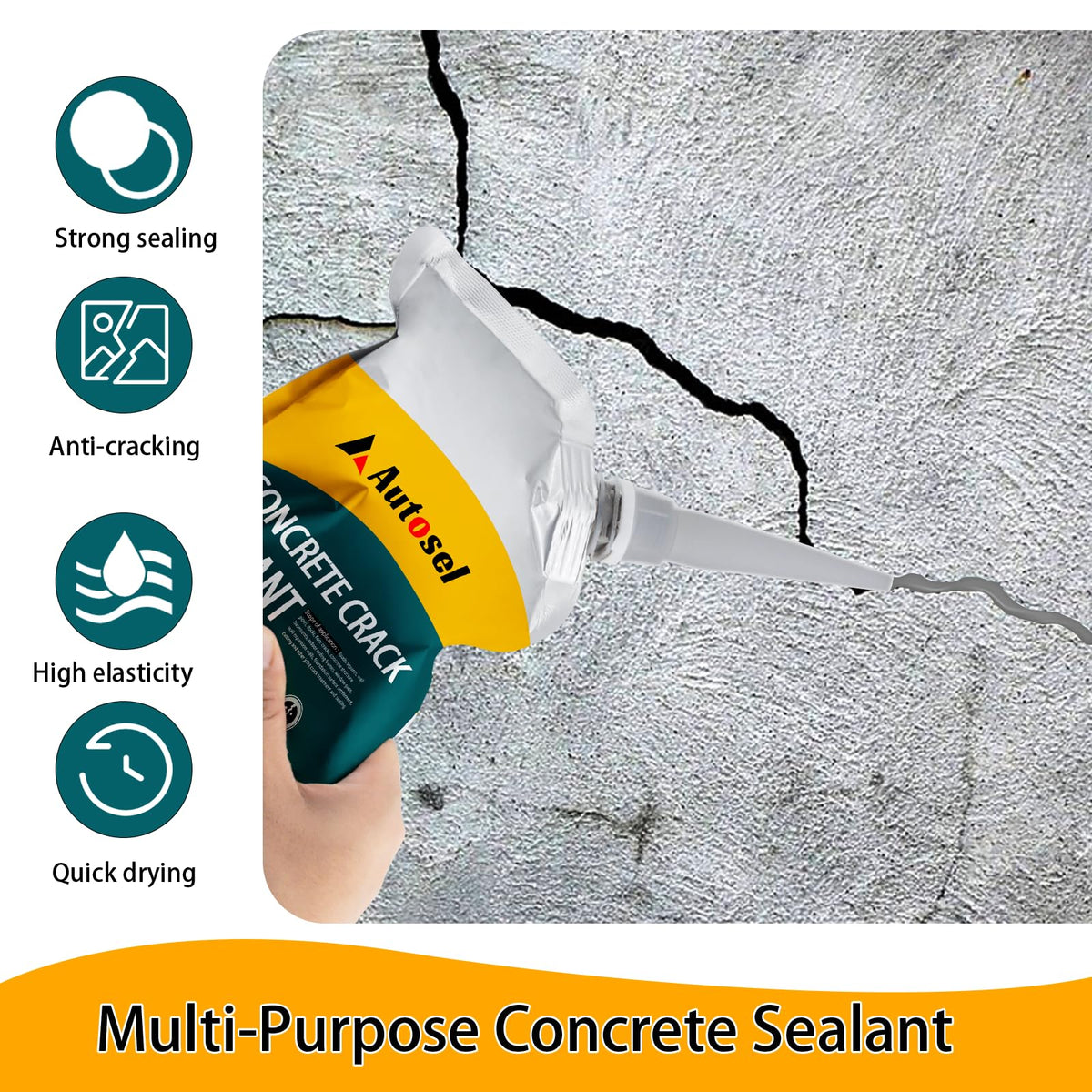Autosel concrete crack filler cures to form waterproof barrier on outdoor surfaces