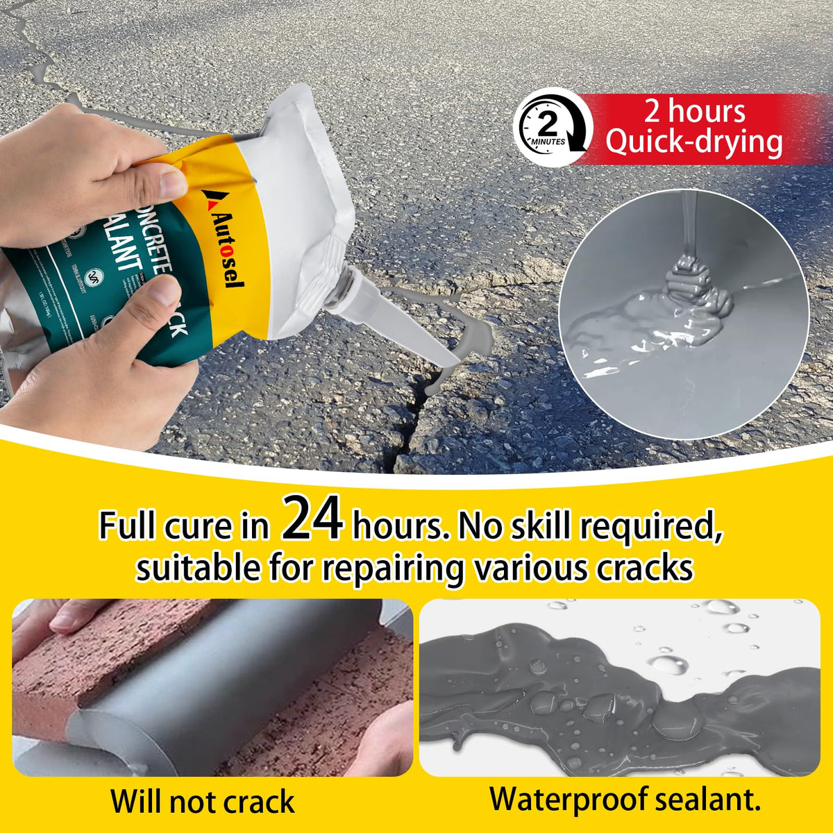 Autosel crack filler drying quickly to enable fast driveway restoration.