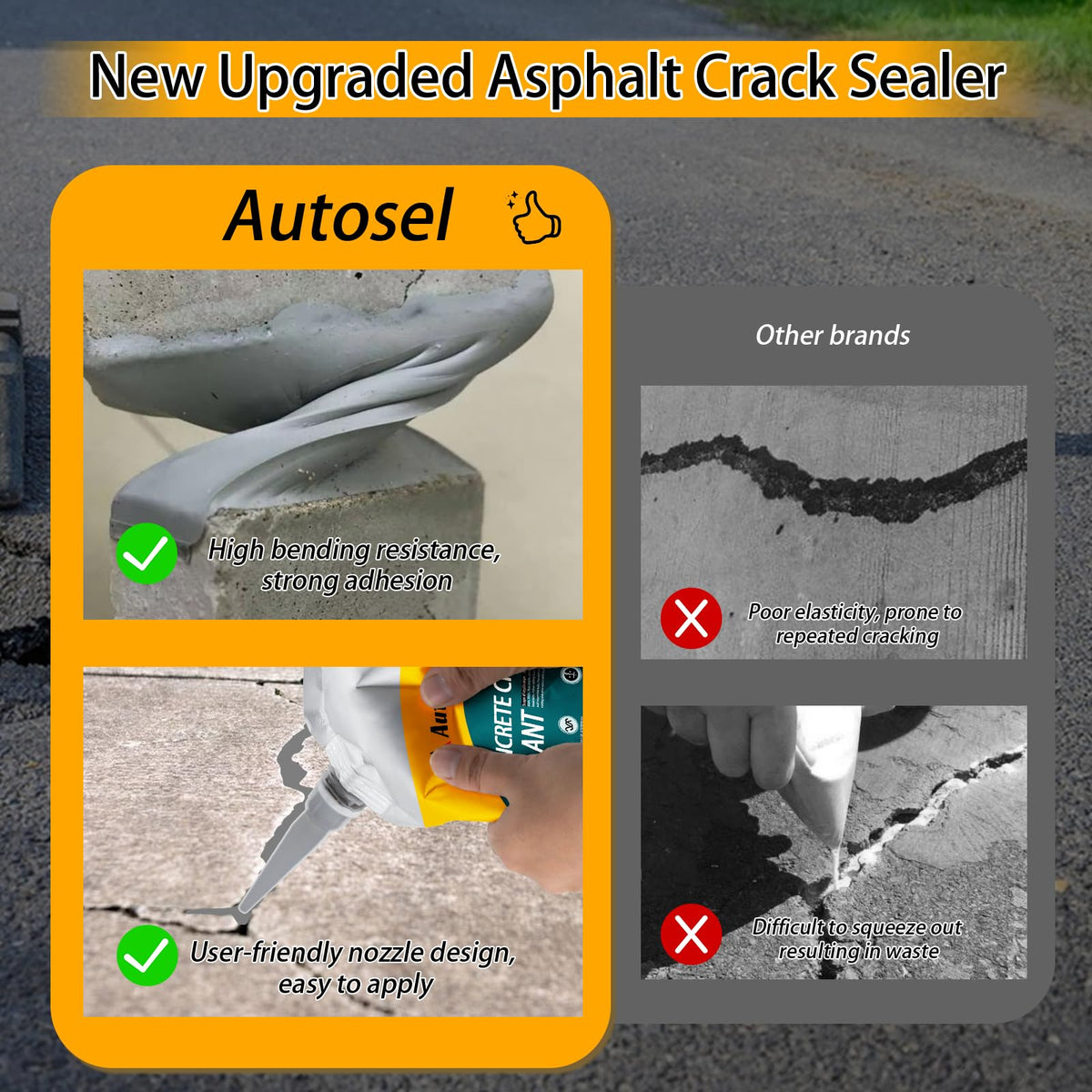 Autosel quick-drying cement crack filler reduces curing time with a durable finish