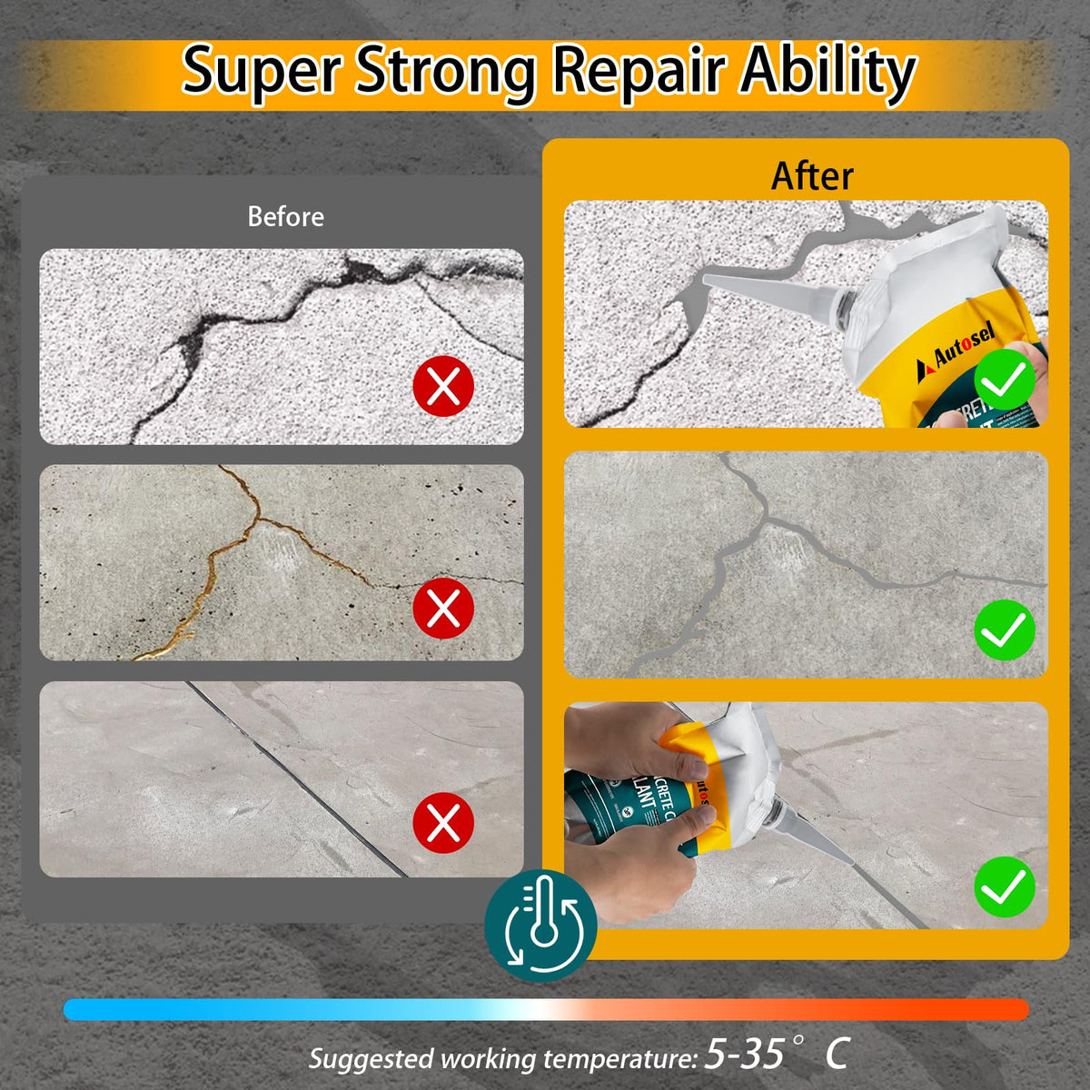 Autosel self-leveling crack filler finishes flush with surface for a smooth look