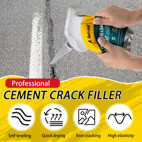 Autosel self-leveling sealant spreading evenly over a patio crack.