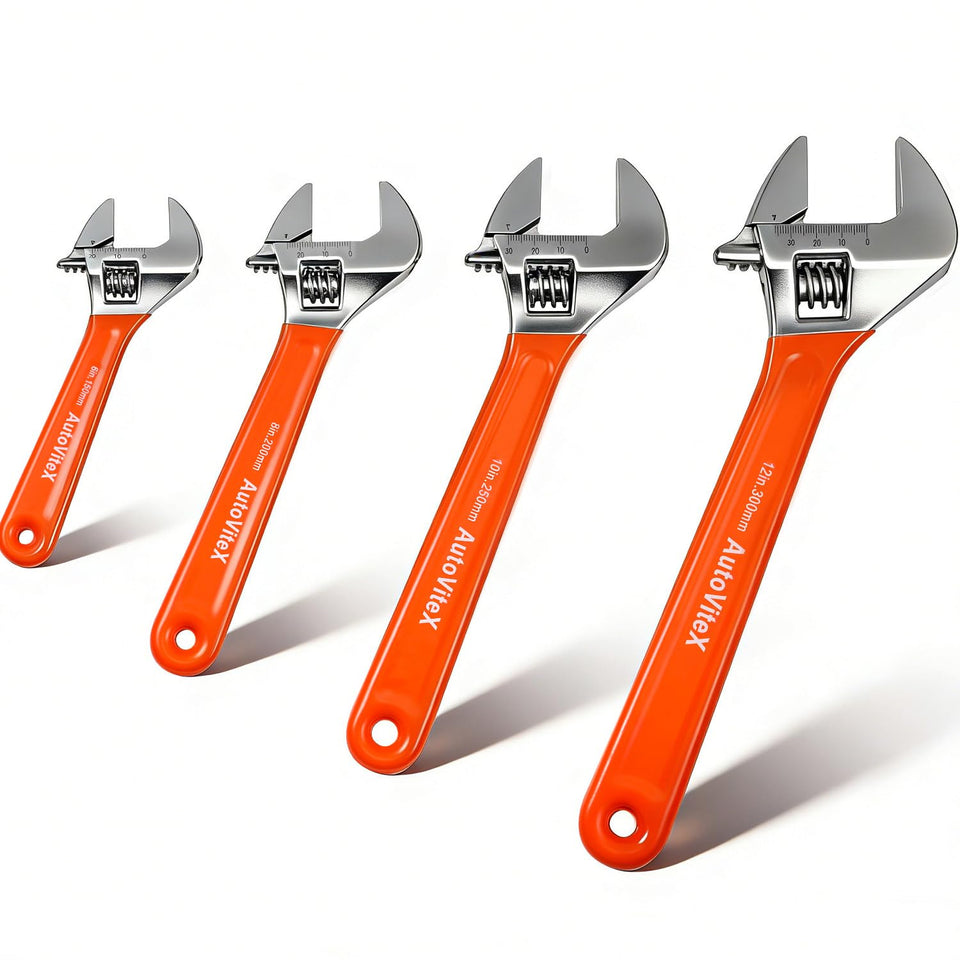 AutoViteX 6in adjustable wrench with cushioned grip for tight plumbing spaces.