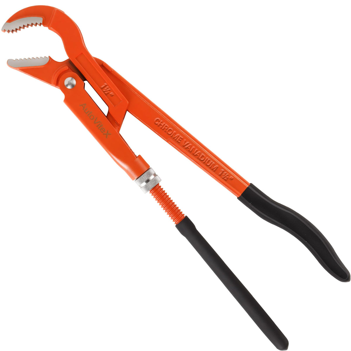 AutoViteX 17-Inch Swedish Pipe Wrench with angled jaws for secure gripping.