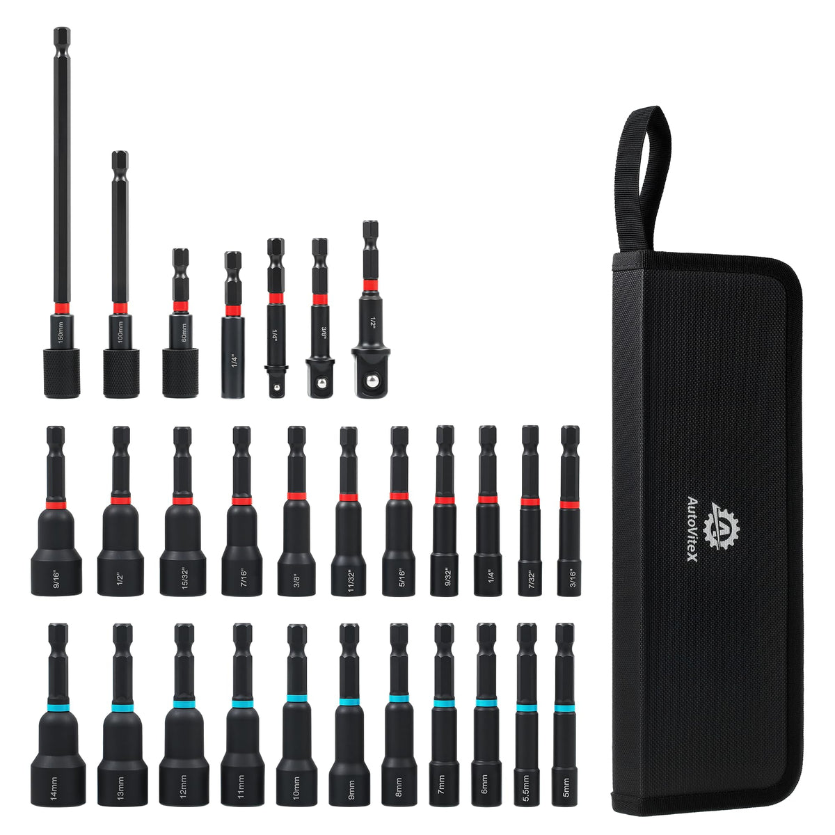AutoViteX 29-piece magnetic nut driver set shown in full kit for fast one-handed fastening