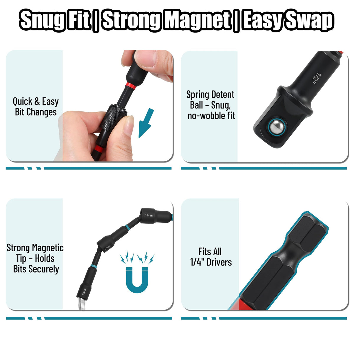 AutoViteX magnetic nut drivers securely hold fasteners for drop-free operation
