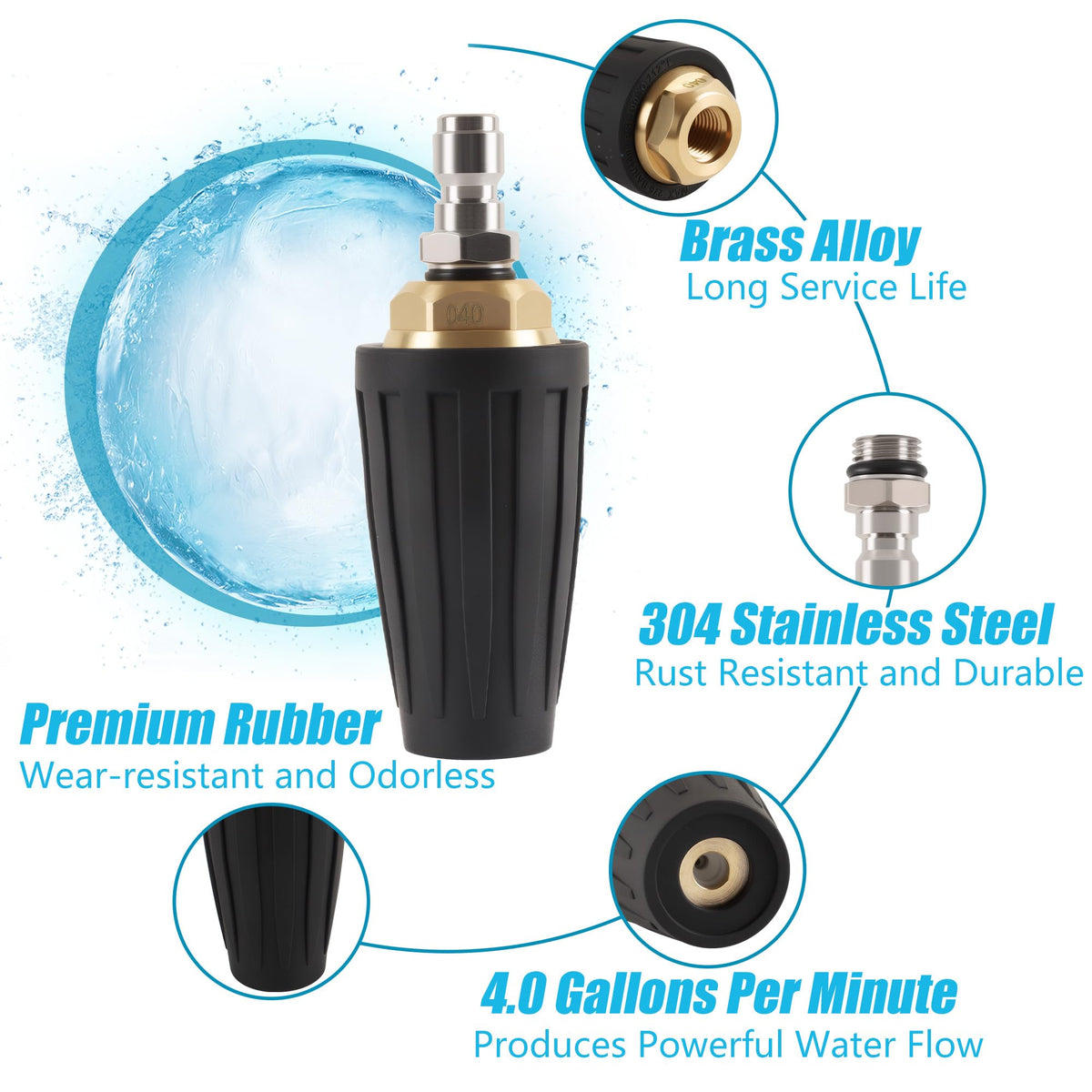 AutoViteX blue 15-degree tip for efficient rinsing on wide areas.