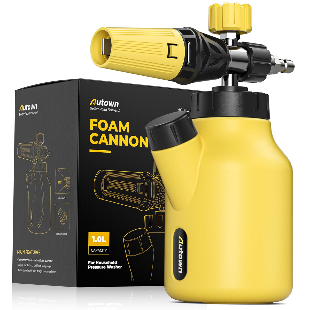AUTOWN foam cannon suits cars, bikes, windows, and driveways.