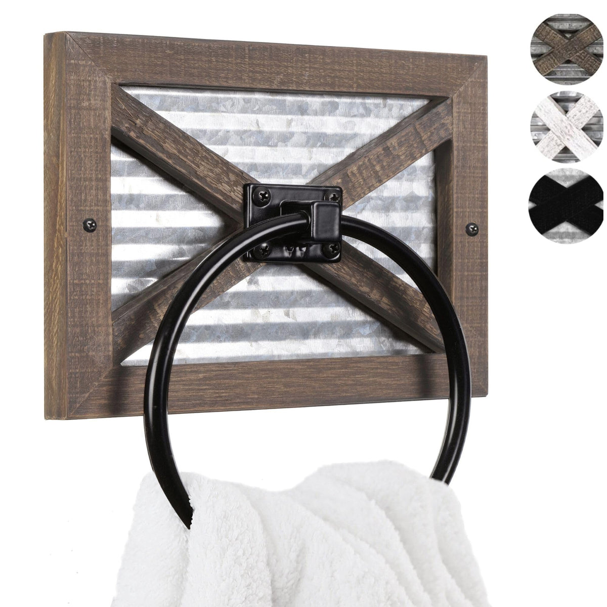 Autumn Alley rustic towel holder wall mount with weathered wood and galvanized ring for durability