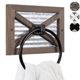 Autumn Alley rustic towel holder wall mount with weathered wood and galvanized ring for durability