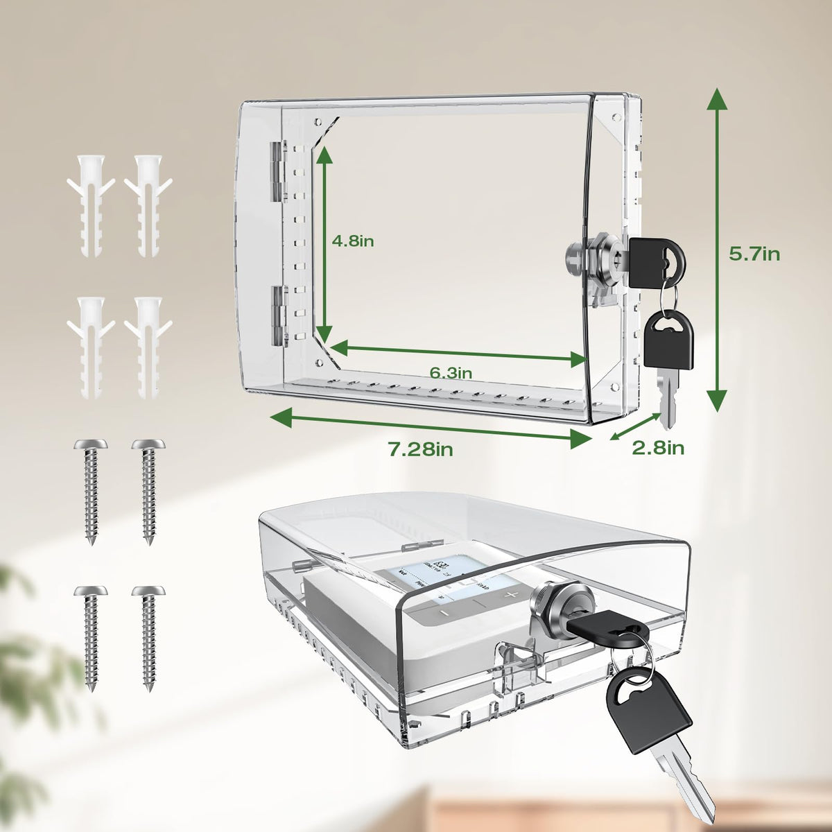 AUURIO lock box interior dimensions 6.3W x 4.8H for broad compatibility