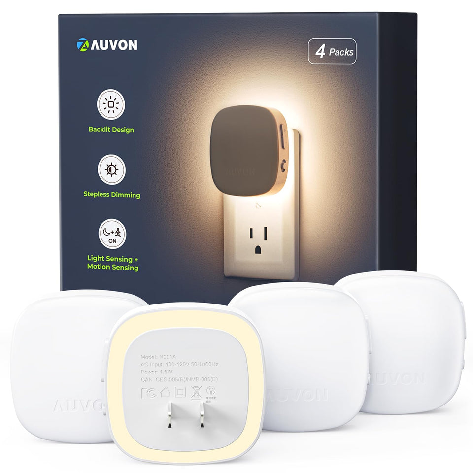 Auvon backlit night light glows softly on the wall for gentle nighttime ambience.