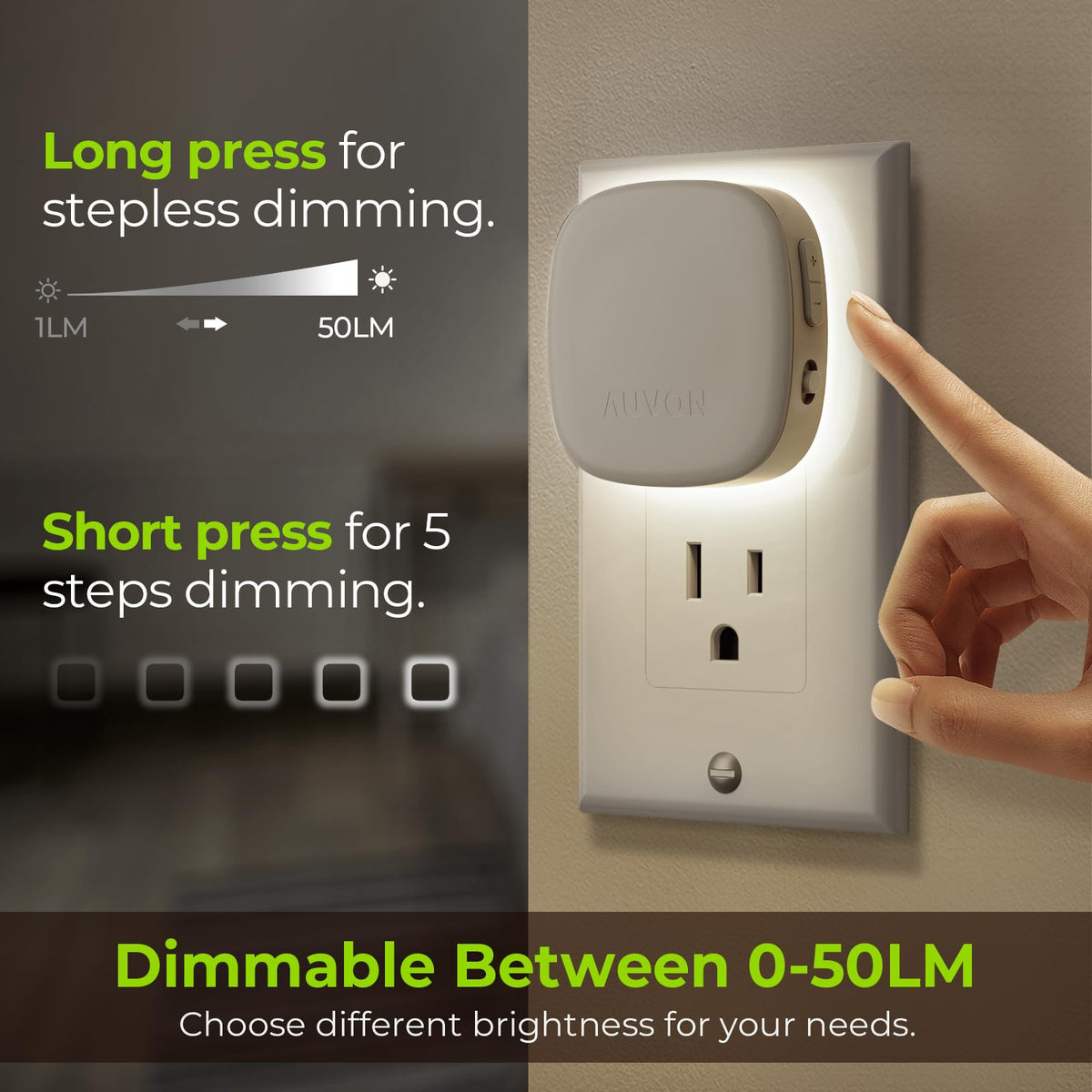 AUVON compact plug-in design preserves a second outlet for your devices.