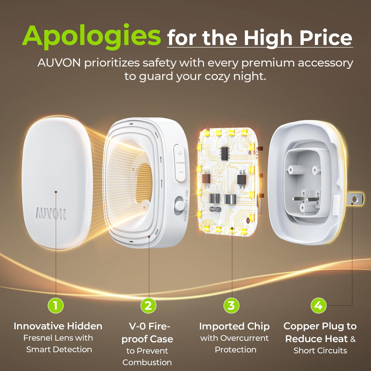 AUVON four-pack provides consistent, energy-saving lighting across halls, stairs, and bathrooms.