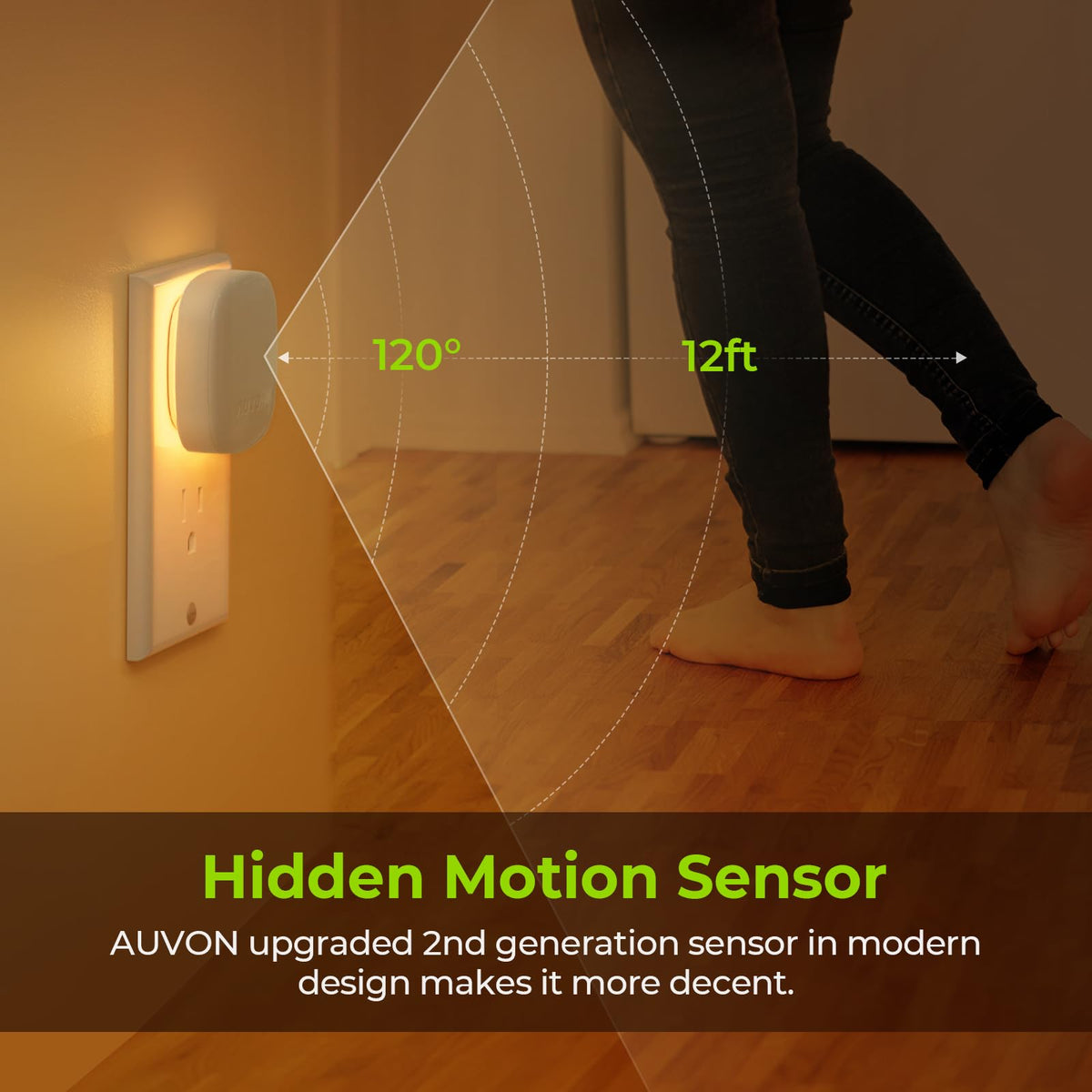 AUVON amber dimmable night light provides 1–50 lm brightness