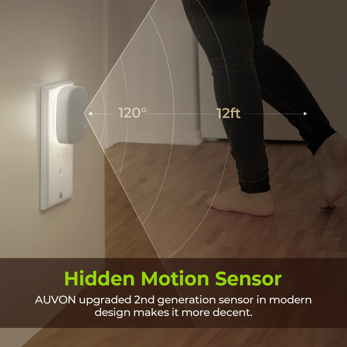 AUVON dusk-to-dawn night light automatically switches on in darkness and off at dawn.