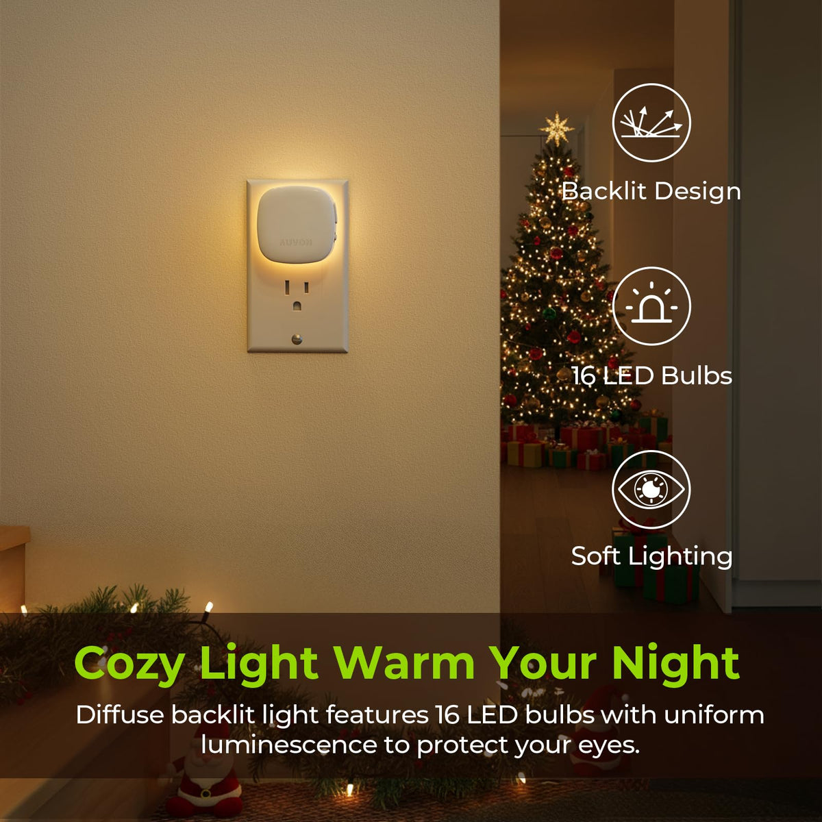 AUVON night light activates hallway lighting with motion sensor as you approach