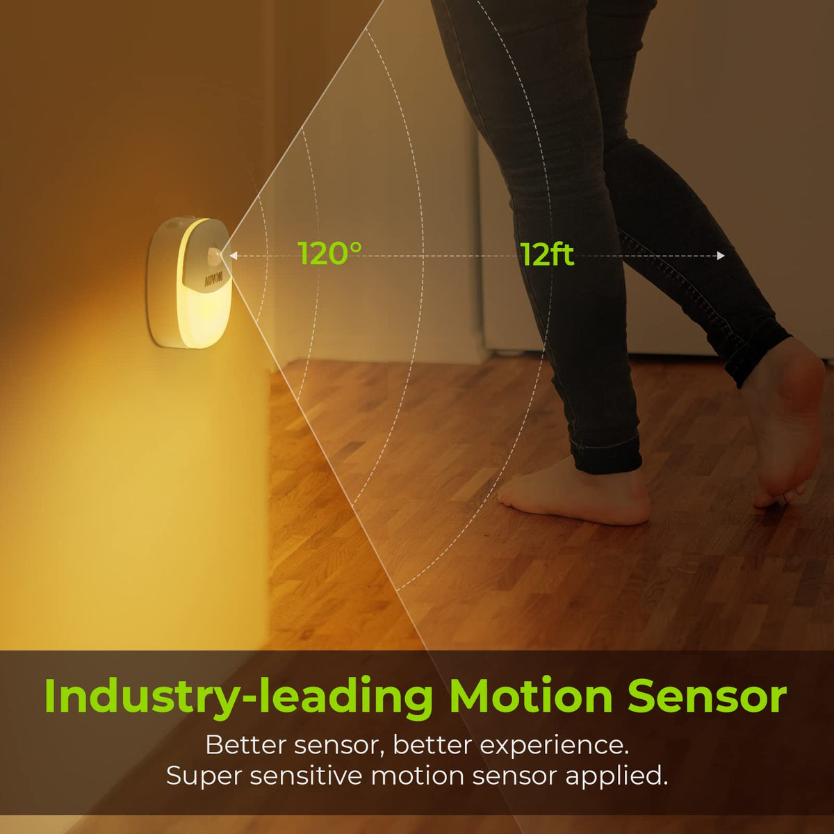 AUVON PIR motion sensor night light detects motion up to 5 meters