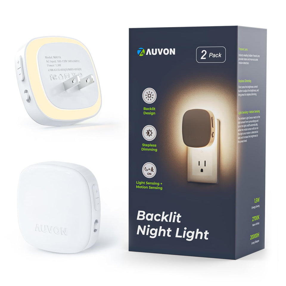 AUVON plug-in LED night light with backlit diffuse design for a gentle ambient glow