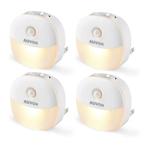 AUVON plug-in night light with motion sensor for bathroom safety and convenience.