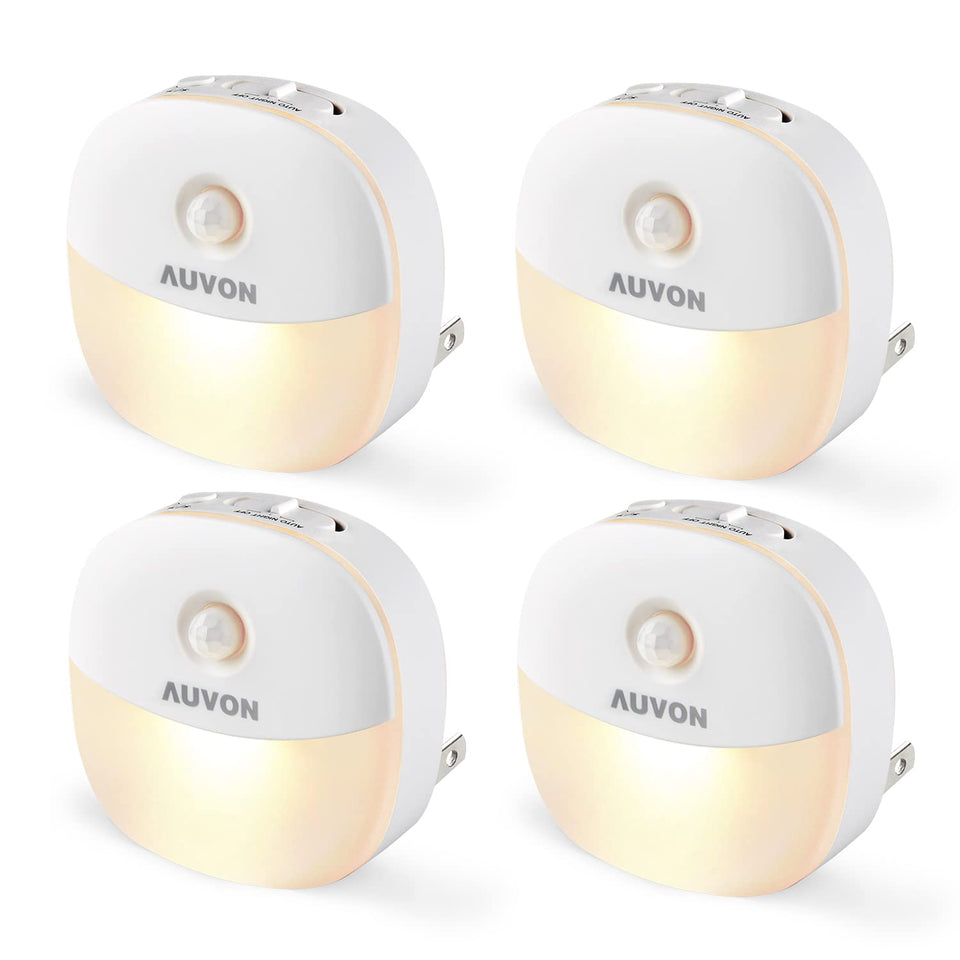 AUVON plug-in night light with motion sensor for bathroom safety and convenience.
