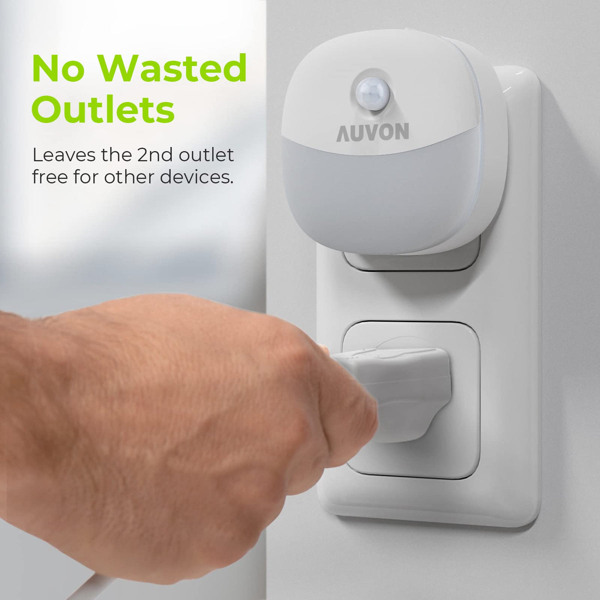 AUVON compact design keeps the second outlet free for others.
