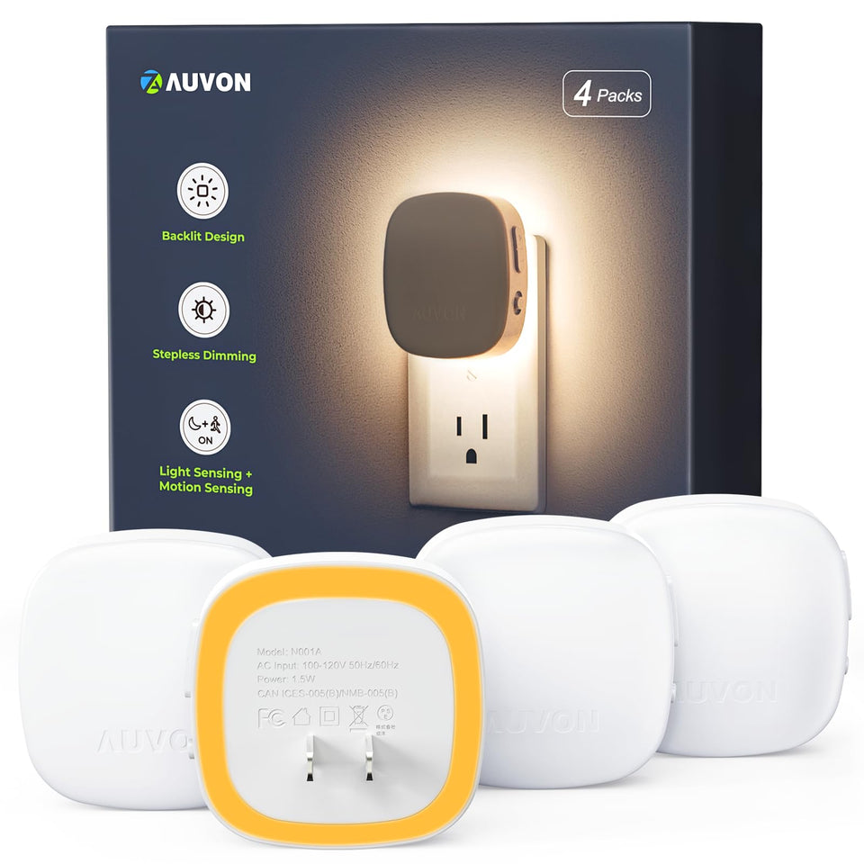 AUVON plug-in night light with diffuse backlight for calm bedroom ambiance