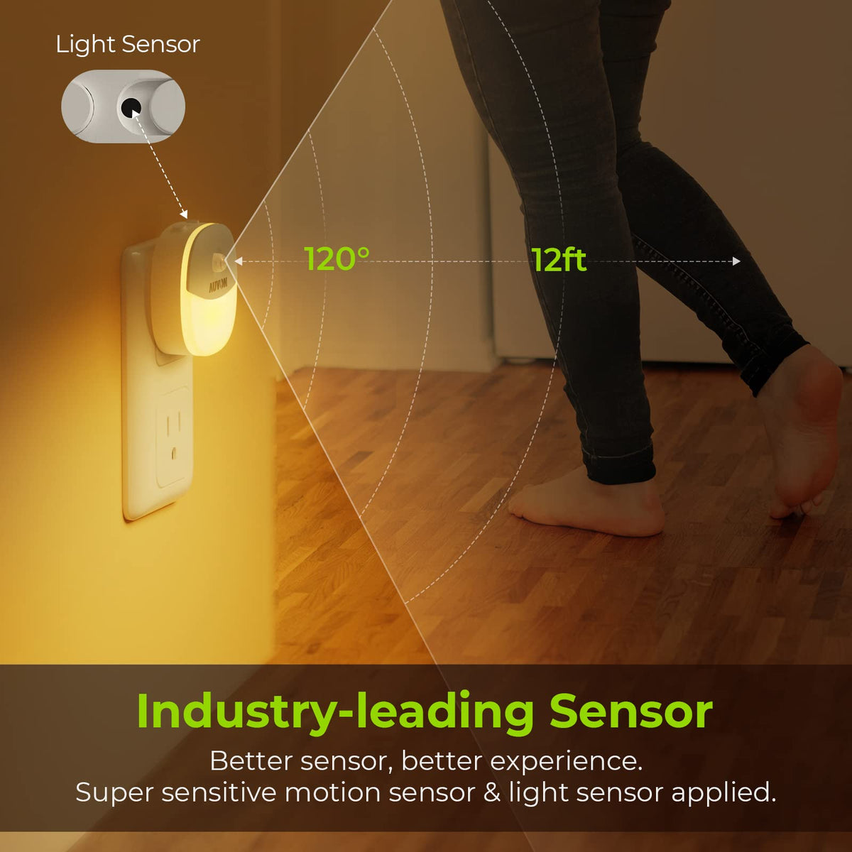 AUVON plug-in night light illuminates stairs for safe night-time steps.