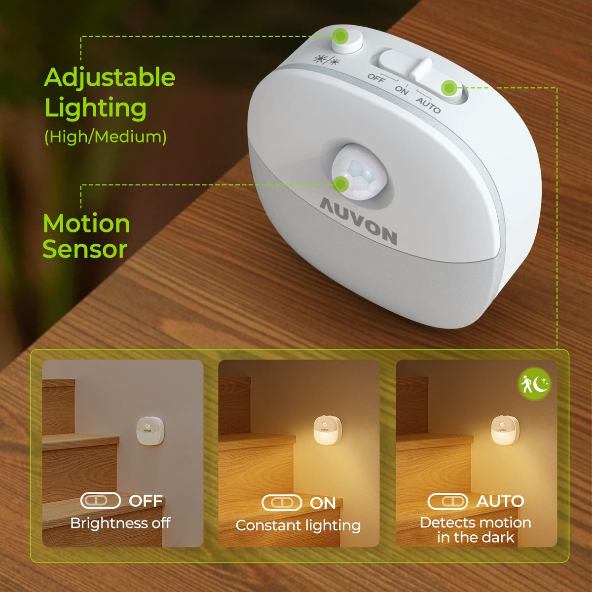 AUVON rechargeable night light charging via USB cable