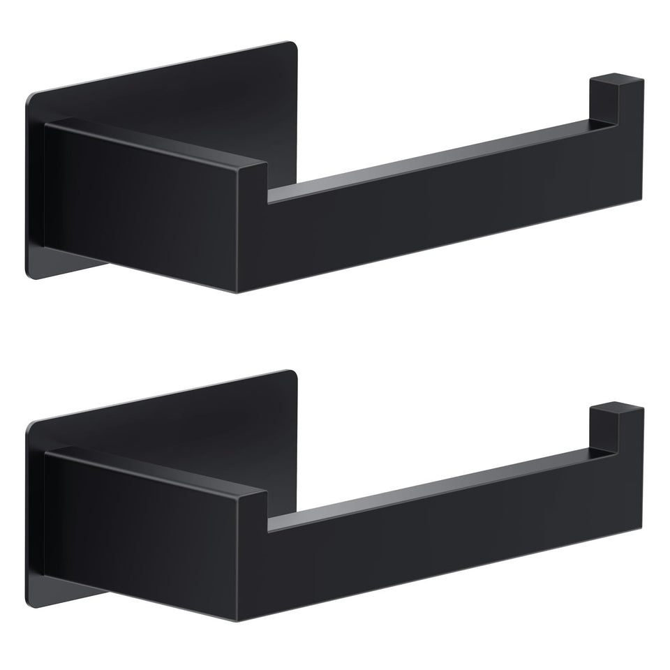 Auxmir adhesive toilet paper holder wall mount in matte black with a strong hold.