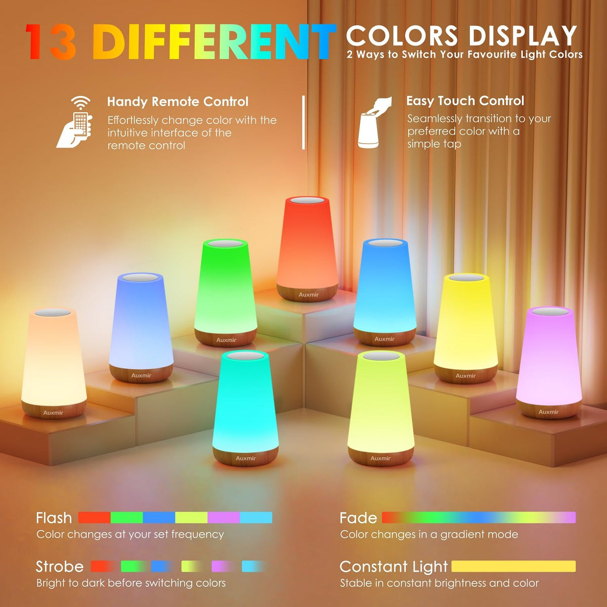 Auxmir night light offers 13 colors and 4 modes for versatile mood lighting.