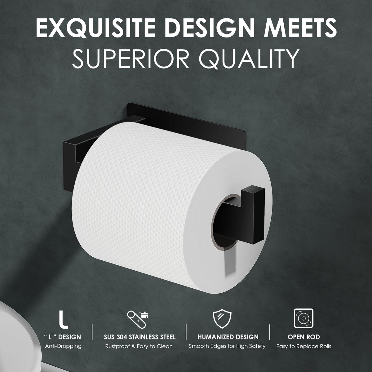 Auxmir SUS304 stainless steel tissue holder black resists rust for longevity in bathrooms.