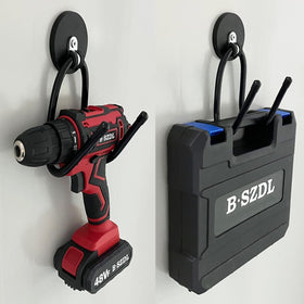AUXPhome adjustable magnetic hook organizes power tools for easy reach.