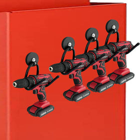 AUXPhome strong garage magnetic hook securely holds a drill on metal.