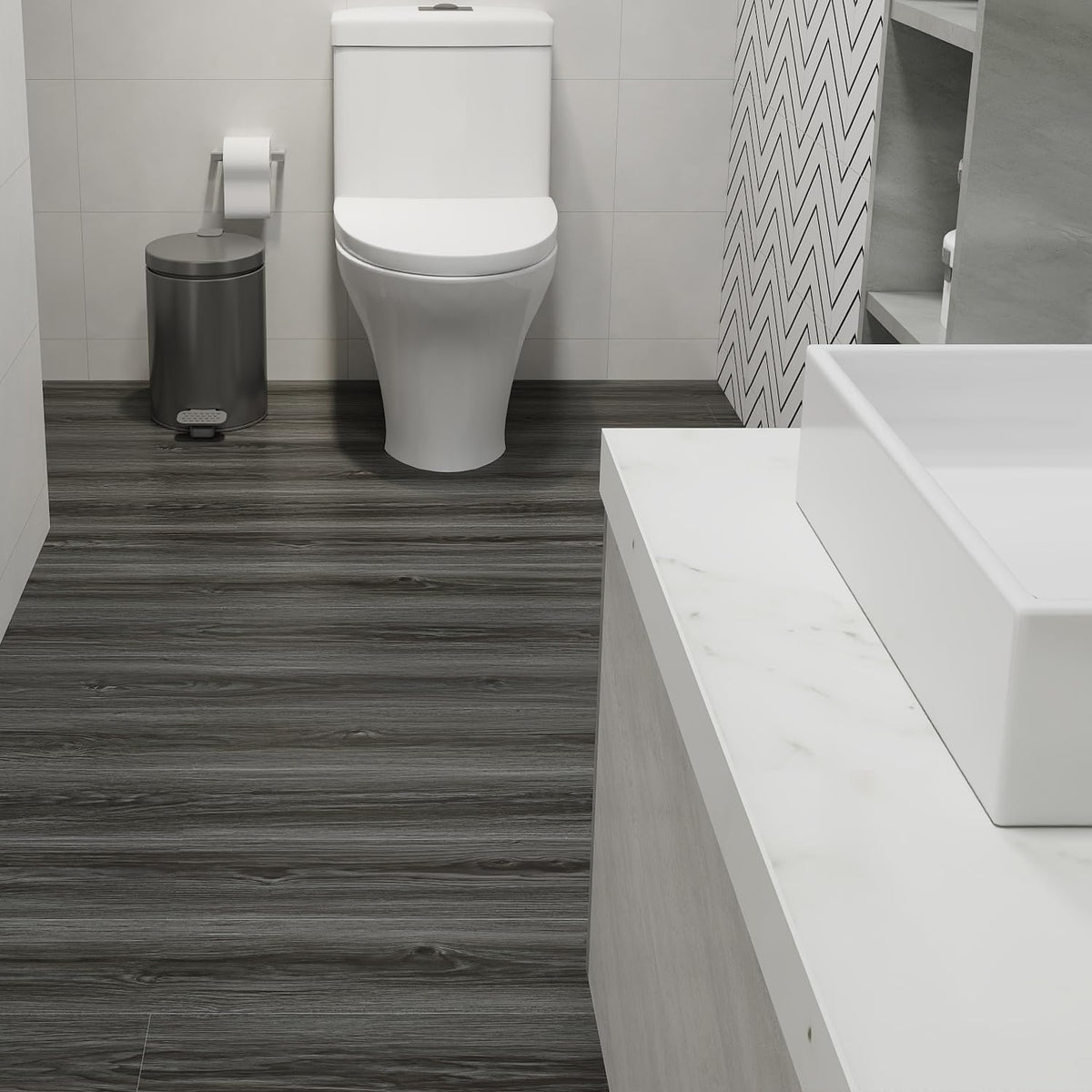 Auxua light wood grain finish adds bright, natural ambiance.