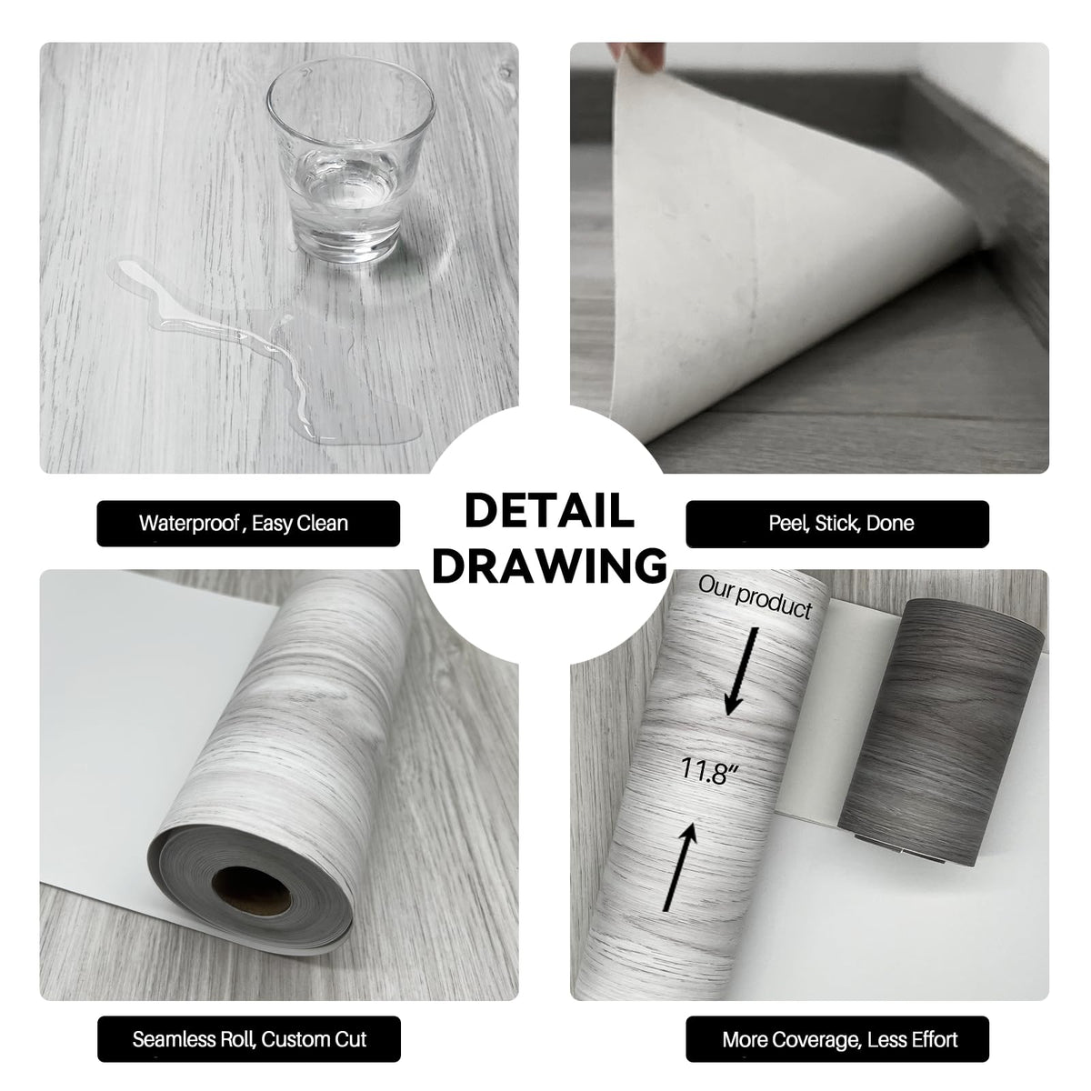 auxua waterproof wood grain tiles demonstrating splash resistance in a kitchen area