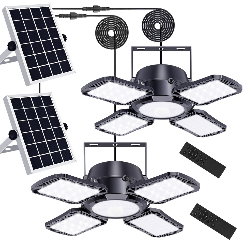 Auzev Solar Shed Light with four-head LEDs delivering broad shed illumination.