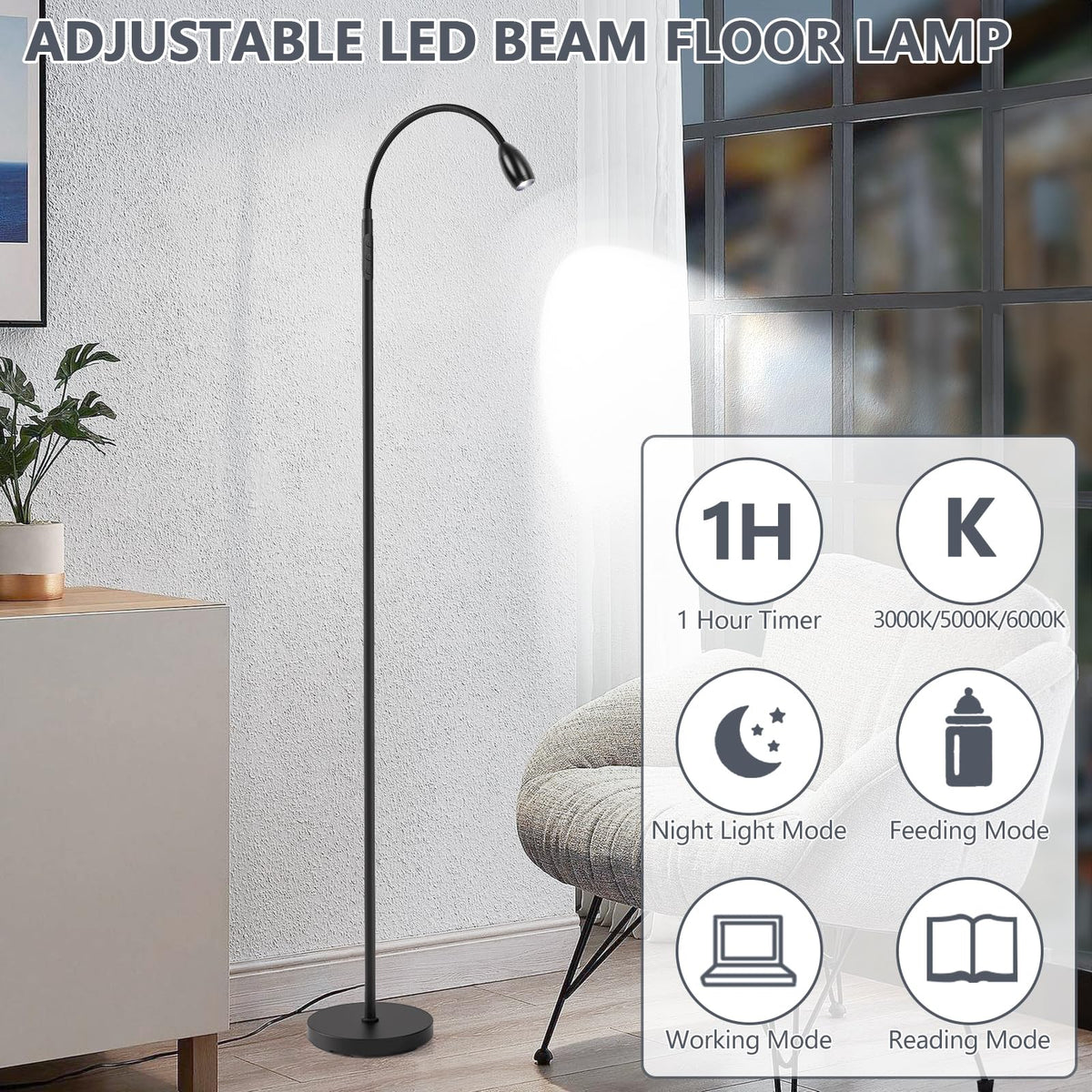 AUZONIMICS LED light emits soft non-flicker glow for reading.