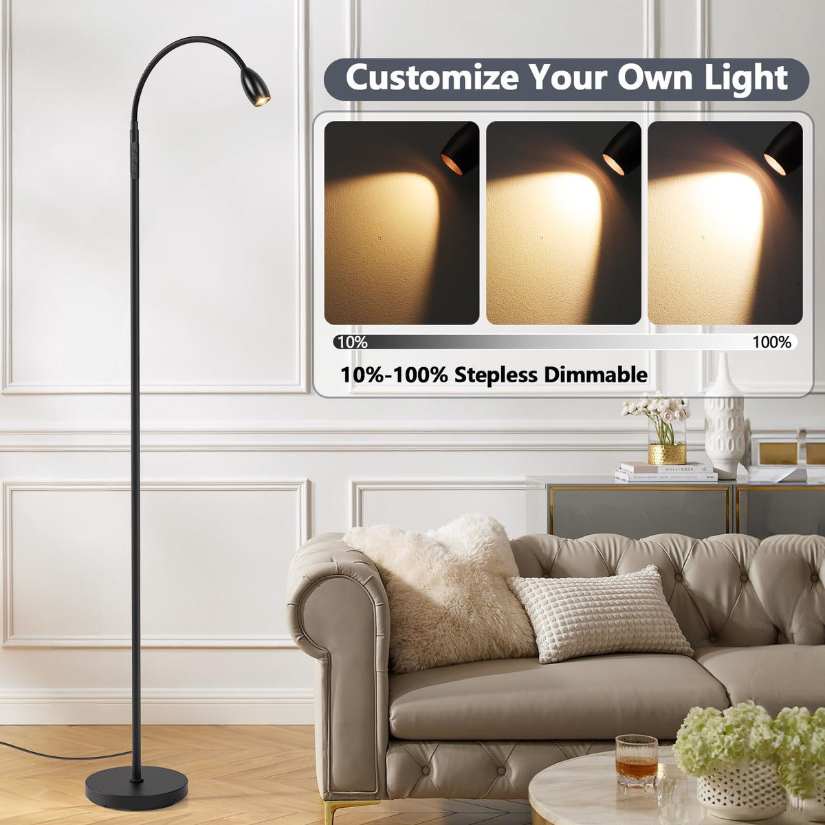 AUZONIMICS matte black floor lamp ideal for bedrooms and living rooms.