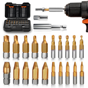 AV Steel 22-piece damaged-screw extractor set in a labeled case for quick repairs.