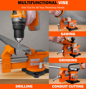 AV Steel versatile clamp with built-in pipe jaws for multiple workshop applications.